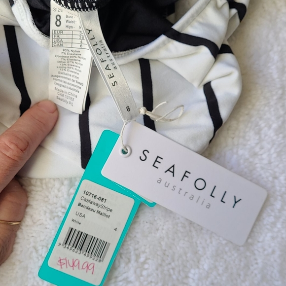 NWT Seafolly Castaway Stipe Bandeau Maillot USA 4 - Picture 10 of 10